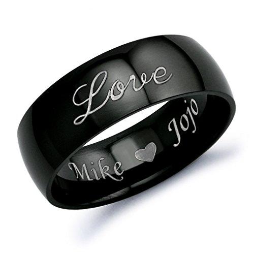 Mens Black Engravable Stainless Steel Ring Size 6