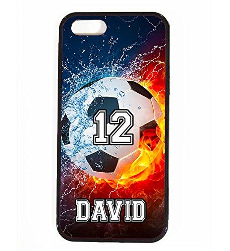iPhone SE Case, ArtsyCase Thunder Water Fire Soccer Ball Personalized Name Number Phone Case - iPhone SE (Black)