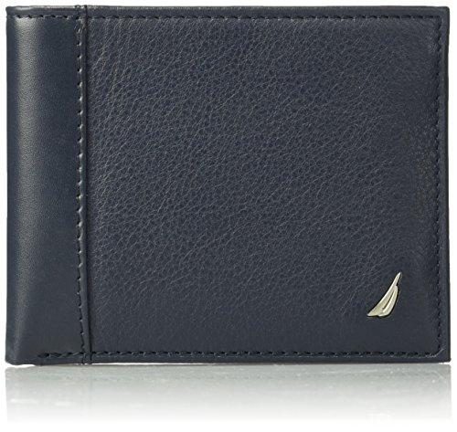 Nautica Mens Milled Leather Passcase Wallet, Navy