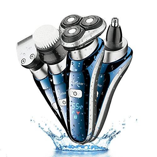 Hatteker Professional Electric Shaver Razor For Men 4 in 1 Beard Trimmer Wet Dry Rotary Shaver Cordless Hair Trimmer Nose Hair Trimmer Facial Cleaning Brush Waterproof USB Rechargeable Best Gift
