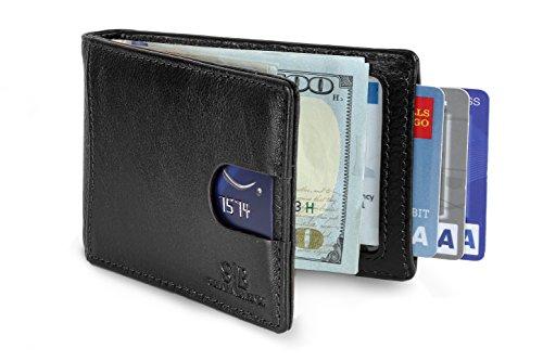 Travel Wallet RFID Blocking Bifold Slim Genuine Leather Thin Minimalist Front Pocket Wallets for Men Money Clip - Made From Full Grain Leather (Jet Black 1.0)
