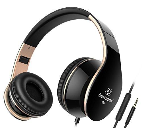 Headphones, Sound Intone I65 Foldable Headphone with Microphone and Volume Control, Wired Headset for iphone, Android Smartphones and Tablets (Black/gold)