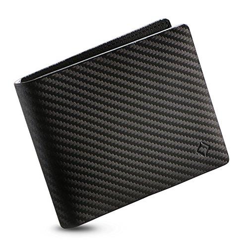 EGNT Genuine Leather Mens RFID Carbon ID Wallet Slim Credit Card Holder Minimalist