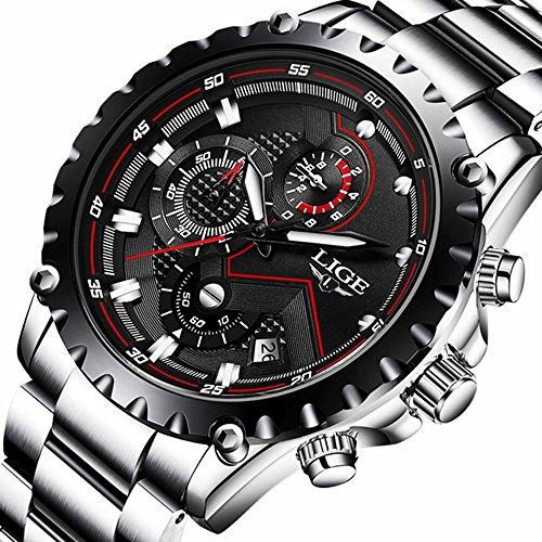 Watch Men Fashion Sport Quartz Clock Mens Watches Top Brand Luxury Full Steel Business Waterproof Watch (black)