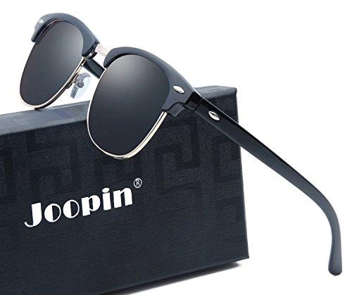 Joopin Semi Rimless Polarized Sunglasses Women Men Brand Vintage Glasses Plaroid Lens Sun Glasses (Brilliant Black Frame Grey Lens)