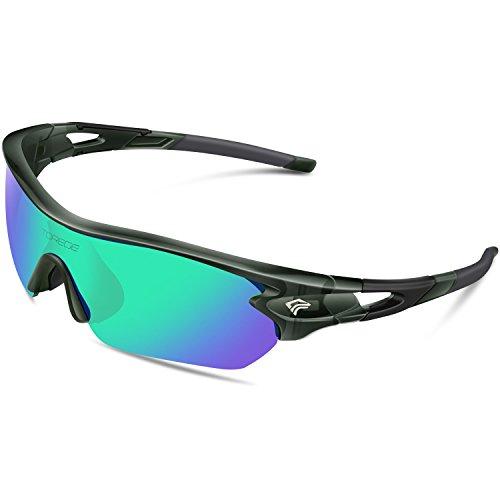 Torege Polarized Sports Sunglasses With 5 Interchangeable Lenes for Men Women Cycling Running Driving Fishing Golf Baseball Glasses TR002 (Transparent Gray)
