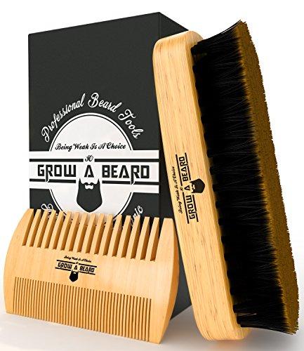 Beard Brush and Comb Set for Men - Friendly Gift Box And Cotton Bag - Best Bamboo Beard Kit for Home and Travel - Great for Dry or Wet Beards - Adds Shine and Softness