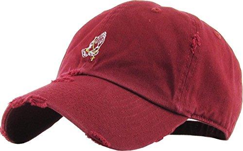 KBSV-061 BUR Praying Hands Vintage Rosary Distressed Dad Hat Baseball Cap Polo Style Adjustable