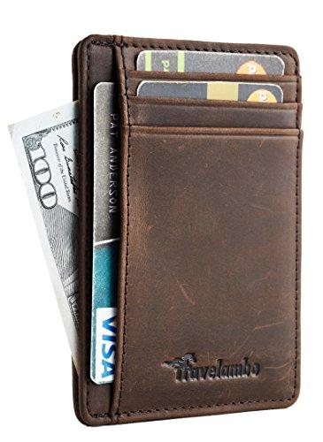 Travelambo Front Pocket Minimalist Leather Slim Wallet RFID Blocking Medium Size(crazy horse coffee)