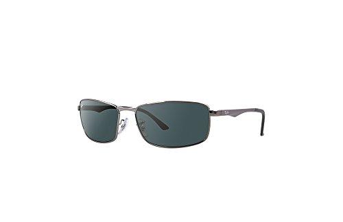 Ray-Ban 0RB3498 004/71 Rectangular Sunglasses,Gunmetal Frame/Green Lens,61 mm