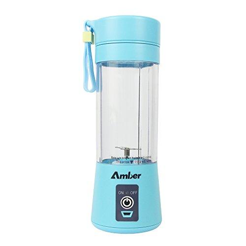 Amber 380ml Personal Blender, Portable Mixer, Protein Shaker Bottle, Blender for Baby Nutritional Food, Smoothies, Milk-Shake and Fruit Juice, Rechargeable, Blue