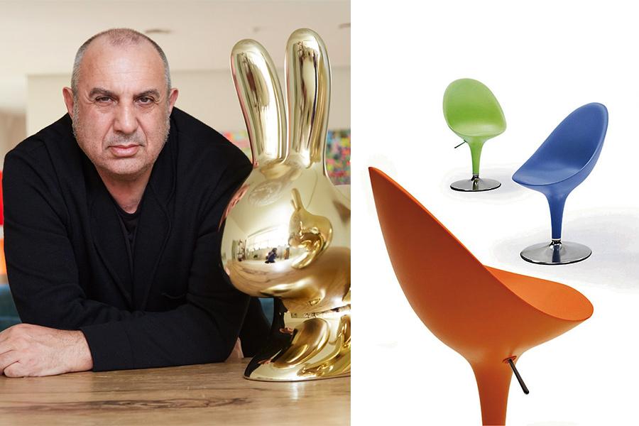 El dise&ntilde;ador y arquitecto Stefano Giovannoni y los taburetes "Bombo".