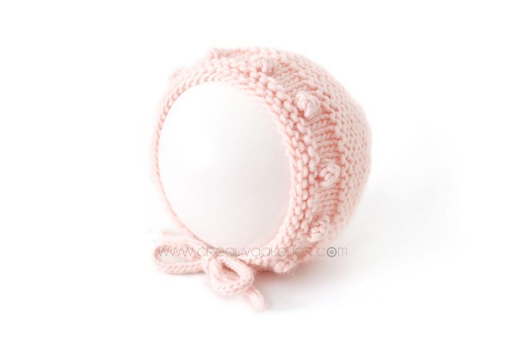 Capota de bebe de punto bobo de lana tejida a dos agujas - Patrón y tutorial DIY