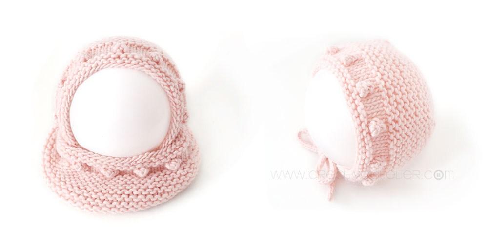 Capota de bebe de punto bobo de lana tejida a dos agujas - Patrón y tutorial DIY