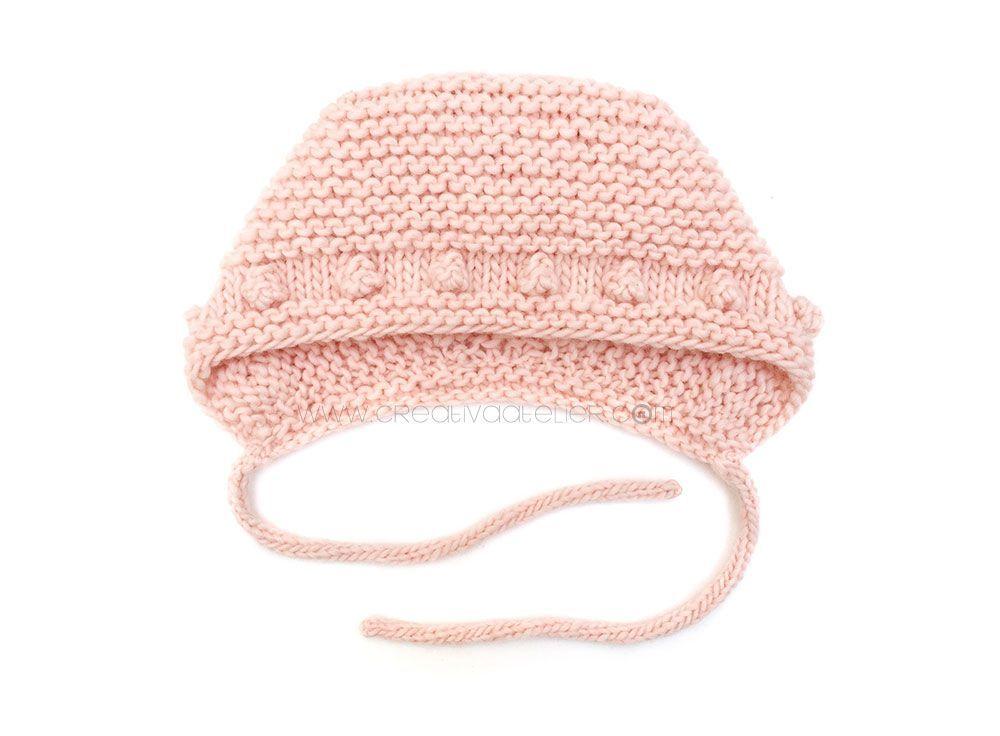 Capota de bebe de punto bobo de lana tejida a dos agujas - Patrón y tutorial DIY