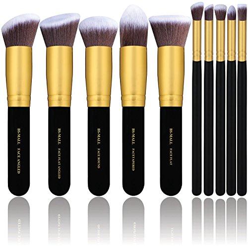 BS-MALL(TM) Makeup Brushes Premium Makeup Brush Set Synthetic Kabuki Cosmetics Foundation Blending Blush Eyeliner Face Powder Brush Makeup Brush Kit (10pcs, Golden Black)