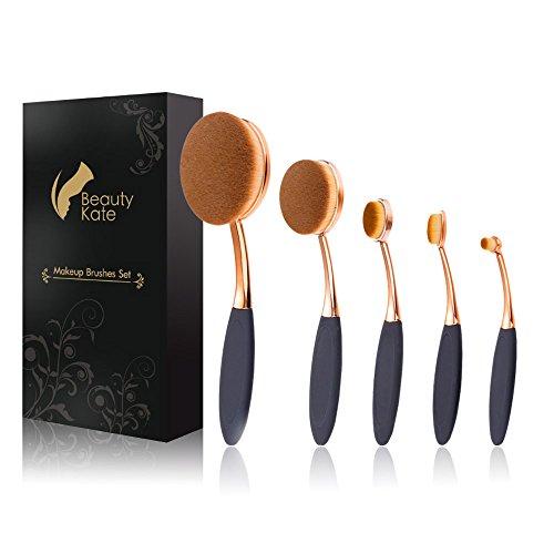 Oval Makeup Brush Set of 5 Pcs Professional Oval Toothbrush Foundation Contour Concealer Eyeliner Blending Cosmetic Brushes Tool Set by Beauty Kate (Rose Gold Black)