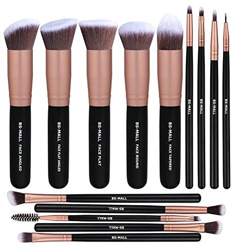 BS-MALL(TM) Premium 14 Pcs Synthetic Foundation Powder Concealers Eye Shadows Silver Black Makeup Brush Sets(Rose Golden)