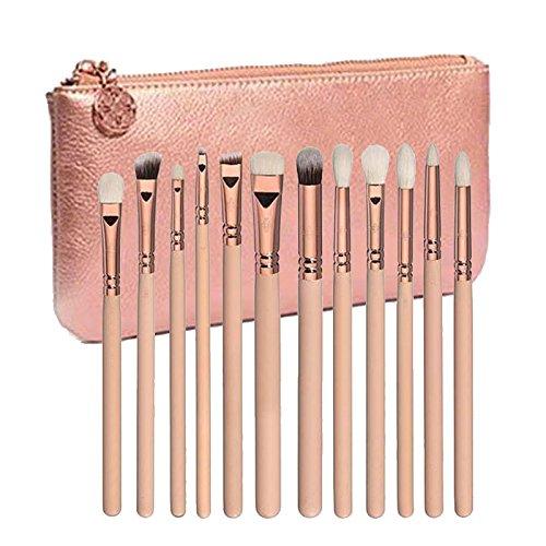 Makeup Brushes Set (12 Pieces)-Foundation Brushes, Cosmetic Brushes, Professional Brushes in Wood Handle, Shaped Design for Contour, Liquid, Powder, Cream and Concealer Brushes with Travel Pouch