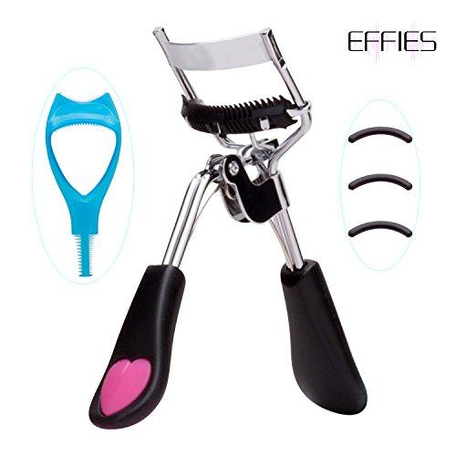 The Best Lash Curling Tool Set with Refill Pad to also store your Mascara and Eyeliner No Pinch Design for Eye Safety & Stunning Eyelashes-by EFFIES(Black)