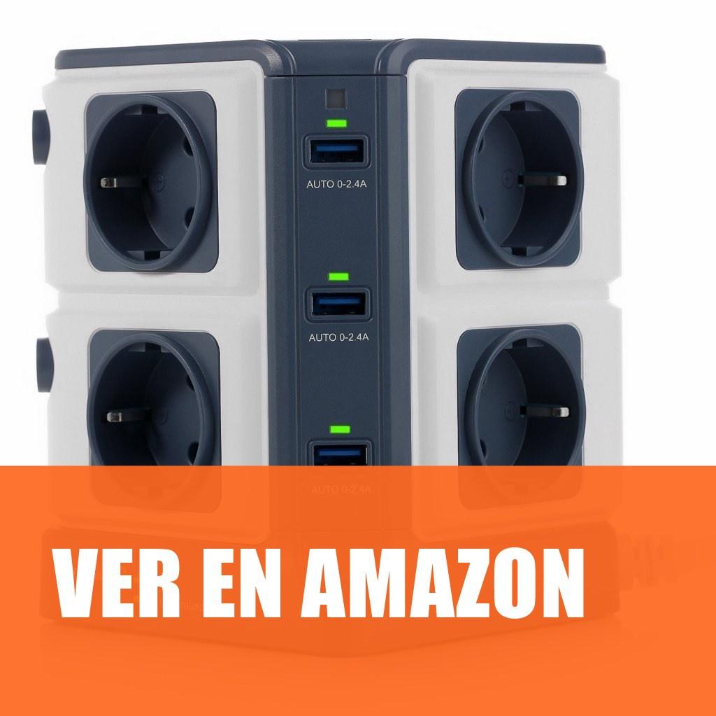 BESTEK - Regleta Vertical de 8 Tomas y 6 Puertos de USB