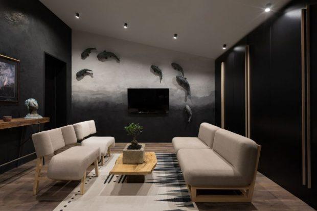 armarios negros tiradores de madera