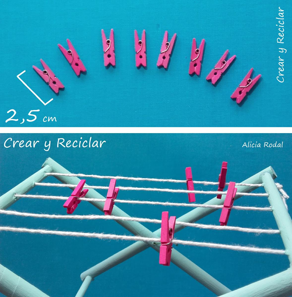 Mini tendedero plegable de ropa para casa de muñecas con reciclaje DIY