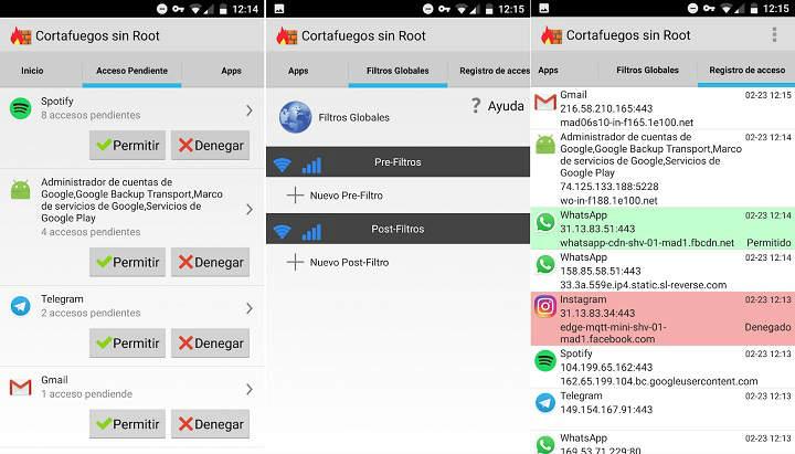 Como bloquear el acceso a Internet por datos o WiFi con cada app de manera individual Firewall no root para Android que permite crear reglas para direcciones web IP y puertos filtrado de paquetes de apps y servicios del sistema