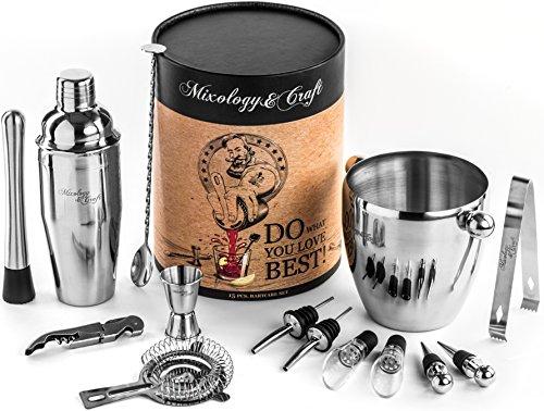 Mixology&Craft Wine and Cocktail Shaker Bar Set: 15-Piece Bartender Kit Includes Essential Bar Tools and Ice Bucket For Drink Mixing and Bartending Experience - Durable Gift Box - Limited Edition
