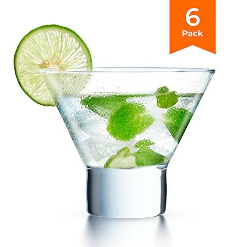 KooK Stemless Martini Cocktail Glass 8 Ounces, Set of 6