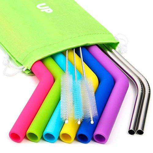 Silicone Straws for 30 oz Tumbler Yeti / Rtic Complete Bundle - Reusable Silicone Straws Set of 6 - Stainless Steel Straws Extra Long - Brushes and Storage Pouch Included