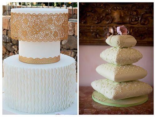 Tarta nupcial con encaje dorado