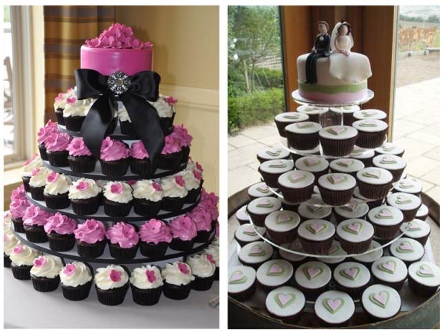Tarta de bodas con cupcakes