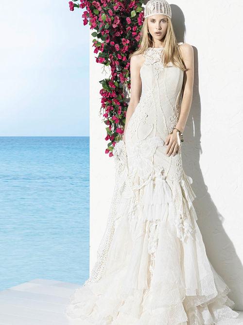 Vestido de novia con tela macramé