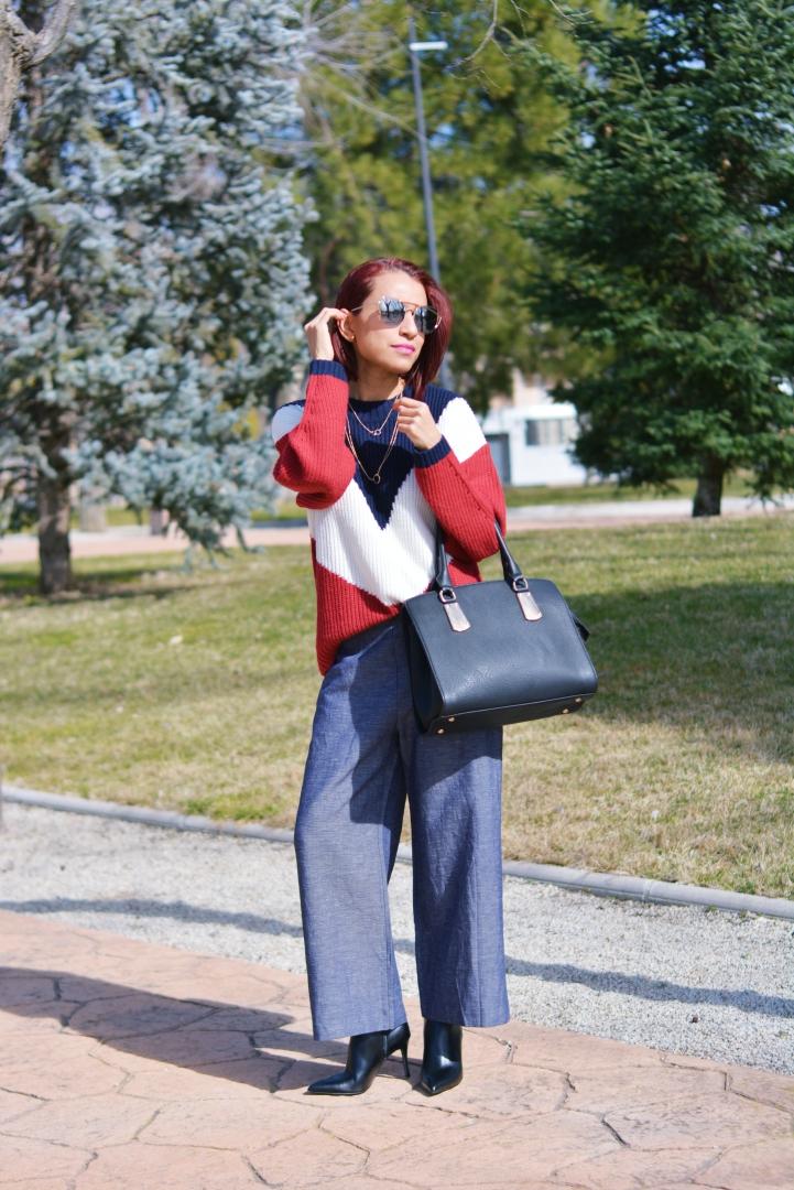 Outfit con pantalones palazzo