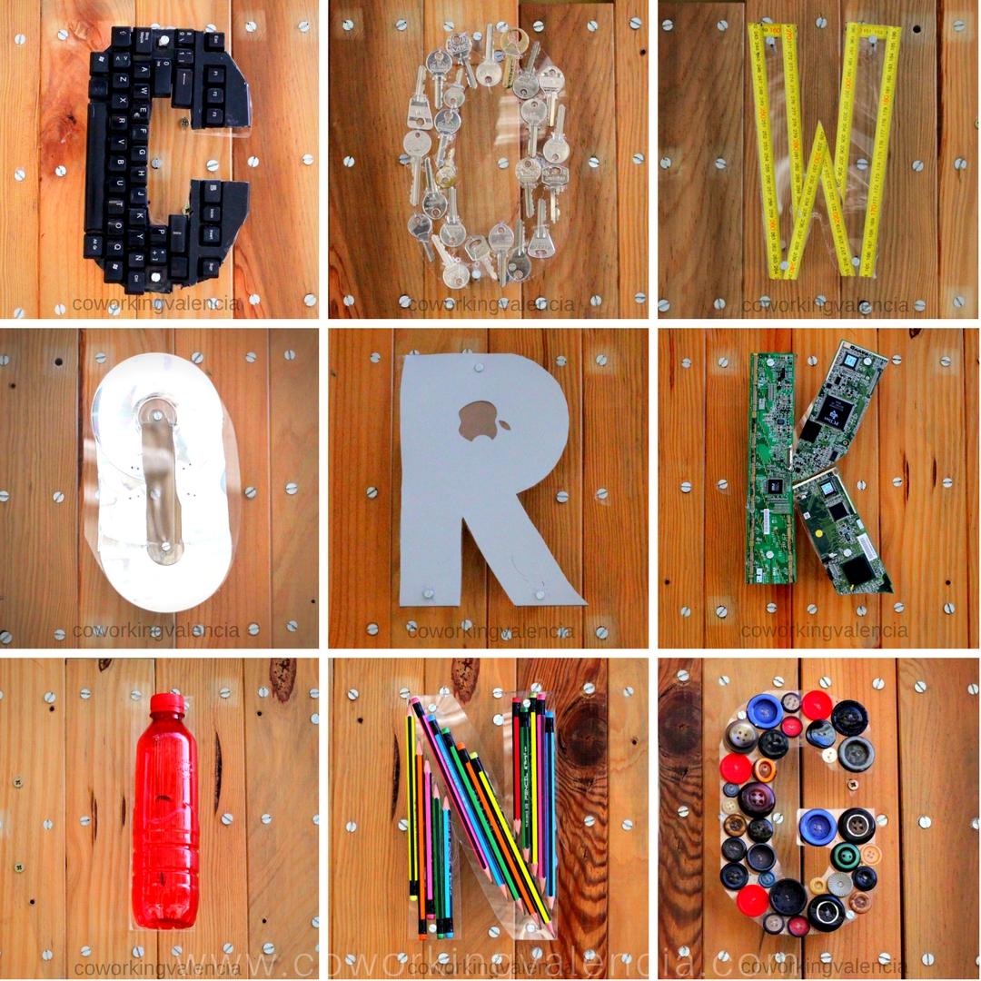 Letras con material reciclado CoworkingValencia