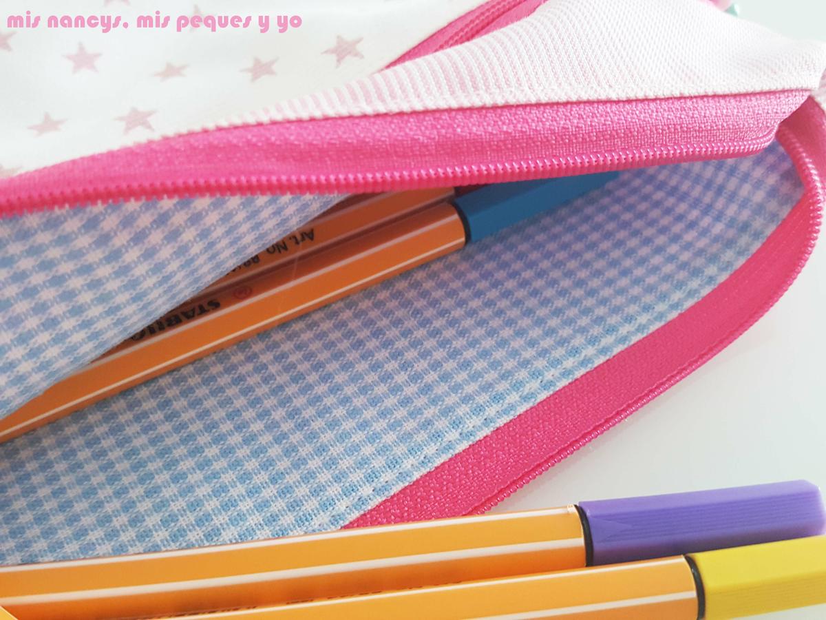 mis nancys, mis peques y yo, estuches escolares con dos cremalleras, detalles del forro 