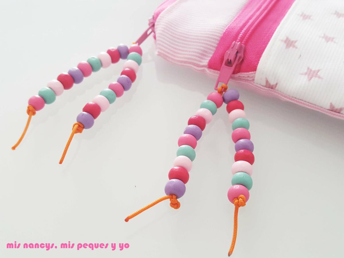 mis nancys, mis peques y yo, estuches escolares con dos cremalleras, detalles cremalleras con abalorios