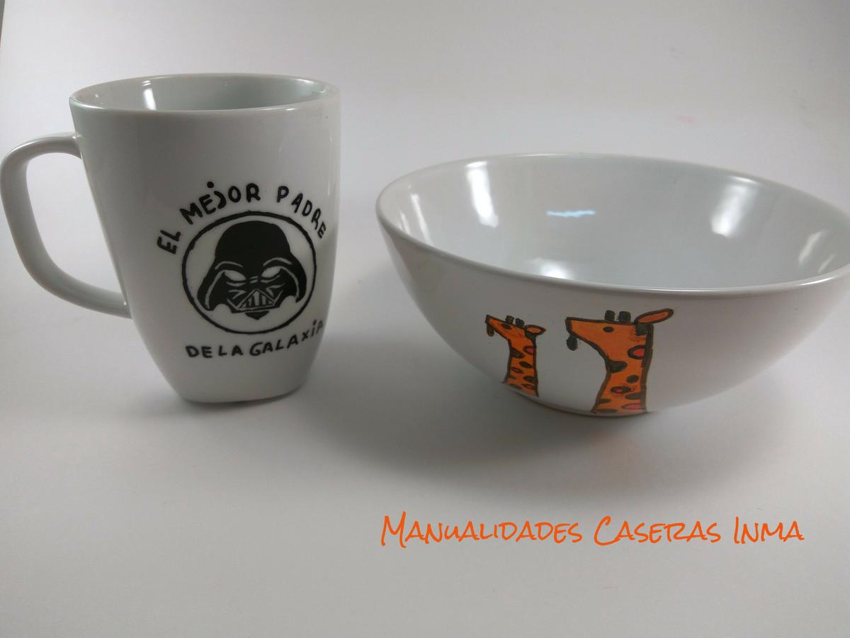 Manualidades Caseras Inma_ Taza Darth Vader y tazón de jirafas