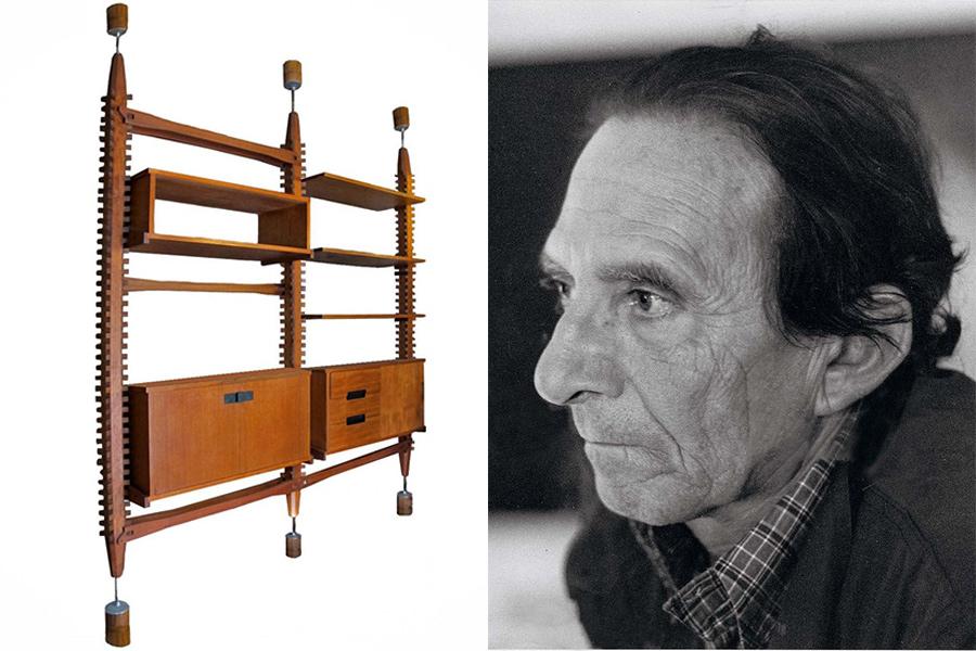 Ico Parisi y el sistema de estanter&iacute;as "Lerici" (1958) de madera de teca y aluminio con elementos ajustables.