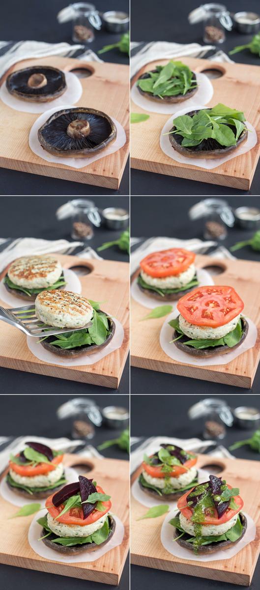 hamburguesa de pollo sobre champinon