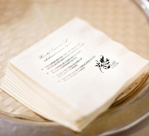 Minuta boda en servilletas de papel