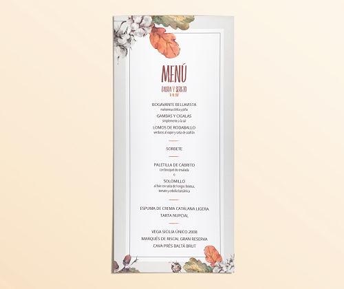 Minuta de boda clásica con decoración floral