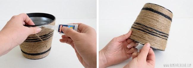 decoración de macetas con cuerda