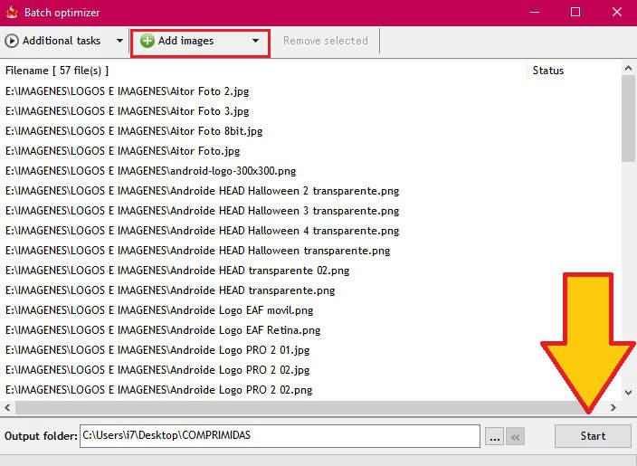 Como comprimir una o varias imagenes de golpe en masa de una sola tacada o en cascada para optimizar al máximo el tamaño de una foto o archivo JPG, JPEG, BMP, PNG, GIF programas gratuitos y online para PC