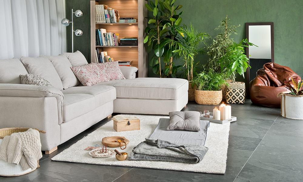 Chaise longue de tela CORSHAM Decoración con plantas en la primavera