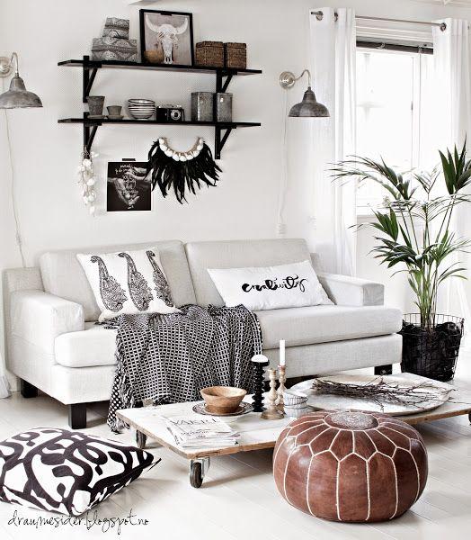 deco boho blanco y negro plantas