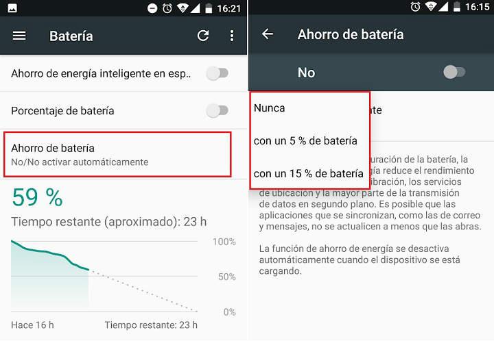 activar el ahorro de energia de forma automatica en telefonos y tablets Android