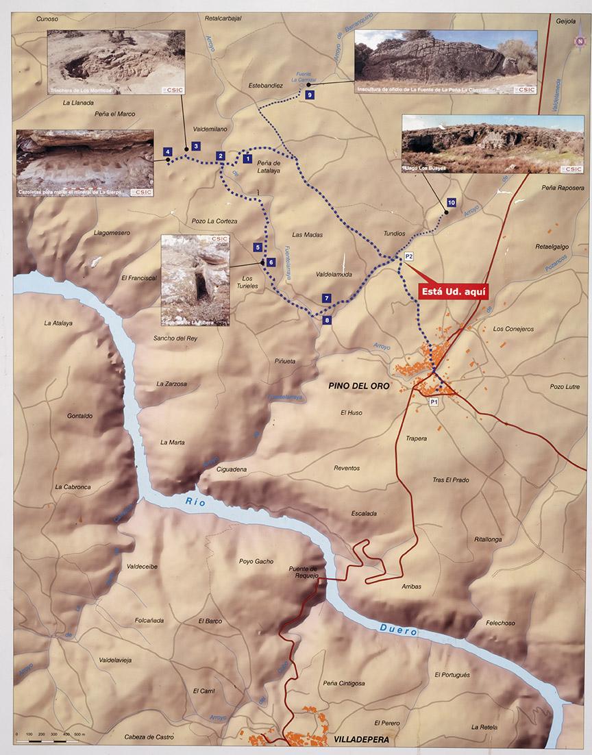 Panel informativo en la Ruta de las minas romanas de Pino del Oro. Parque Natural de las Arribes del Duero. Zamora. Castilla y León. España © Javier Prieto Gallego