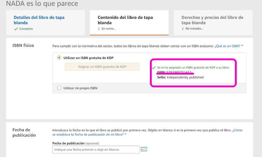 Captura de pantalla Publicar libro